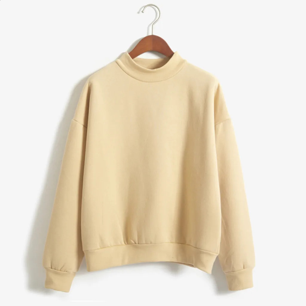 Spring Autumn Turtleneck Sweatshirt Cute Women Pullover Top Multi Colors Casual Loose Solid Color Thick Hoodie Females Wholesale 240822