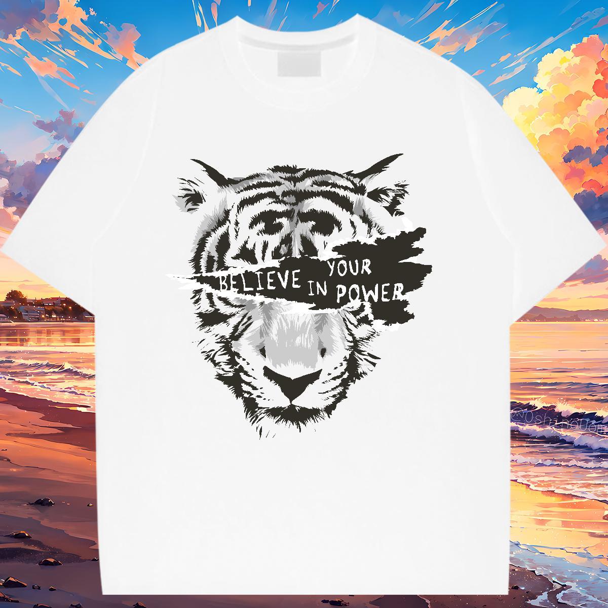 Fashion New T-Shirts O-Neck Short Sleeve 100% Cotton 230g Women Tshirts Graphic tiger Summer Casual Popular Polos