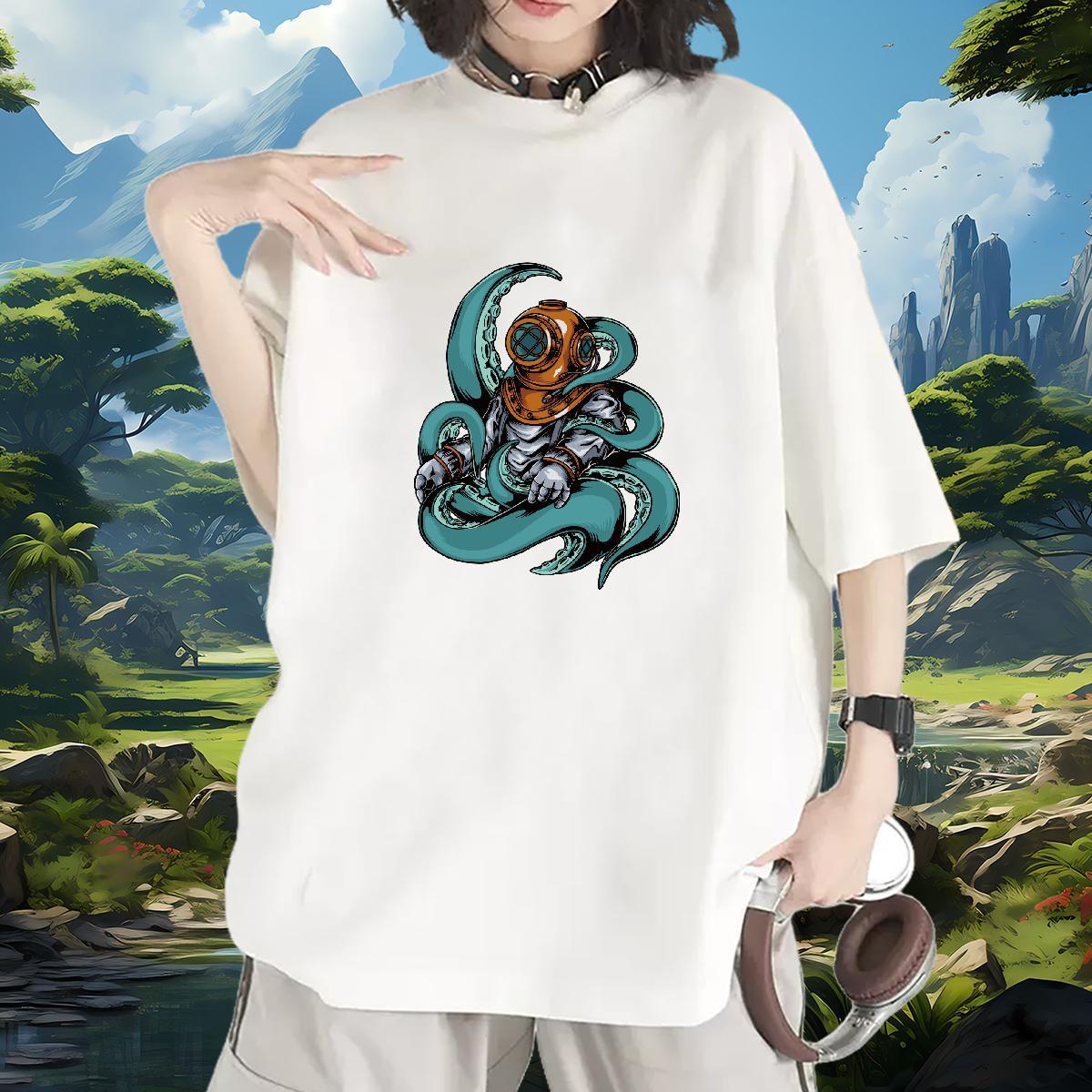 Nice Women Tees 230g Pure Cotton cosmonaut Casual T Shirts Women O-Neck Short Sleeve Customized Print Tees Shirts