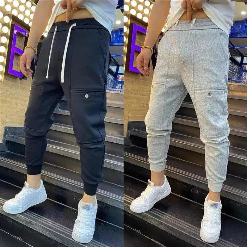 Autumn Trendy Ankle Sports Pants Loose Fit Sweatpants Solid Color Versatile Small Leg Harem Fashionable Casual Mens Clothing 240822