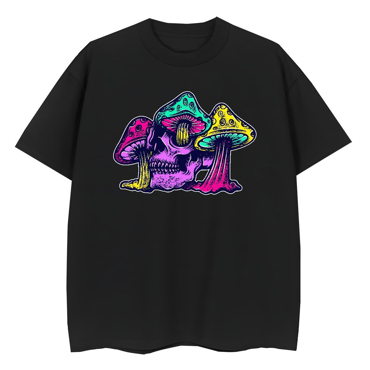 Factory Direct T shirt Breathable Short Sleeve 230g Pure Cotton Womens Tshirts Plus Size Cartoon mushroom Hip Hop Street Popular Tops Tees