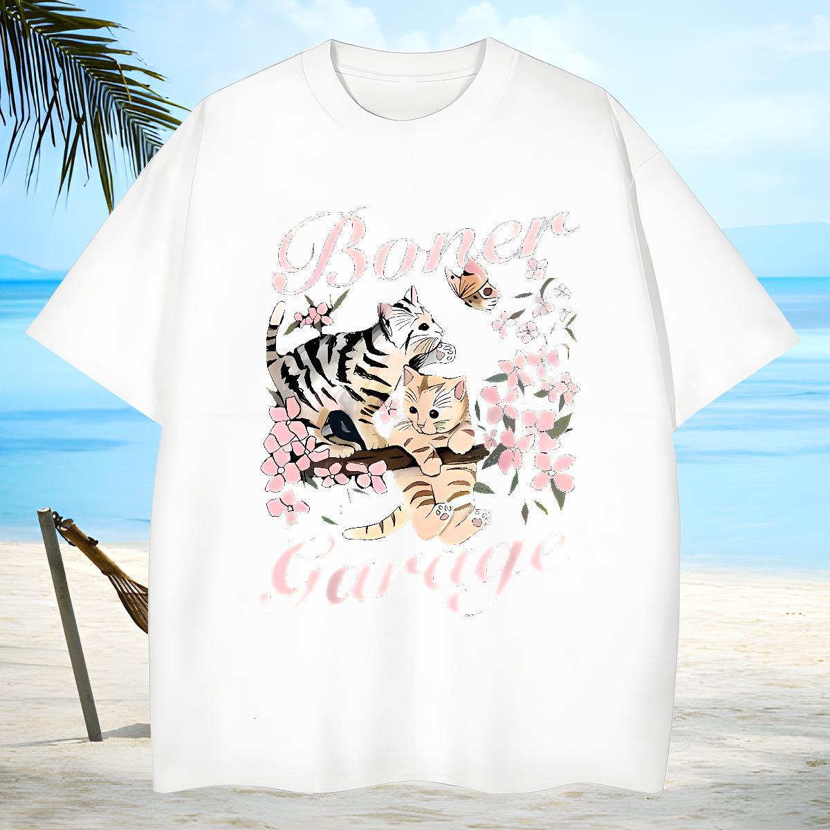 Soft T Shirts Men cat Short Sleeve O-Neck Daily Outfit White Plus Size 230g Cotton Men Clothes T-Shirt New Arrival Top Tees