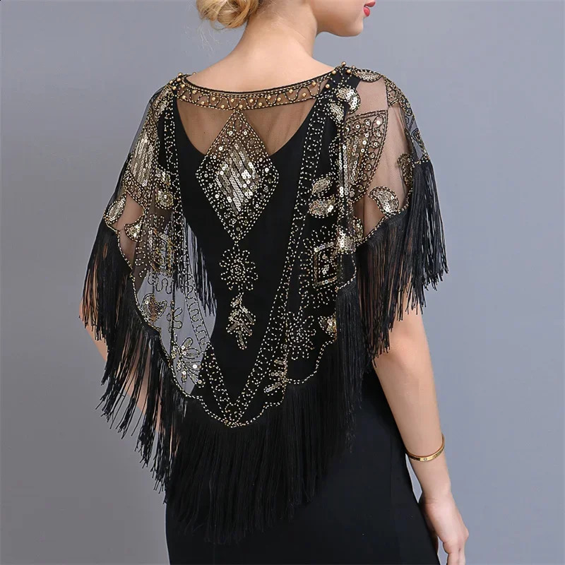 Summer Sequins Tassels womens coat party set Cape Mesh jacket womens cape shawl Casaco coat wrapped womens clothing 240822