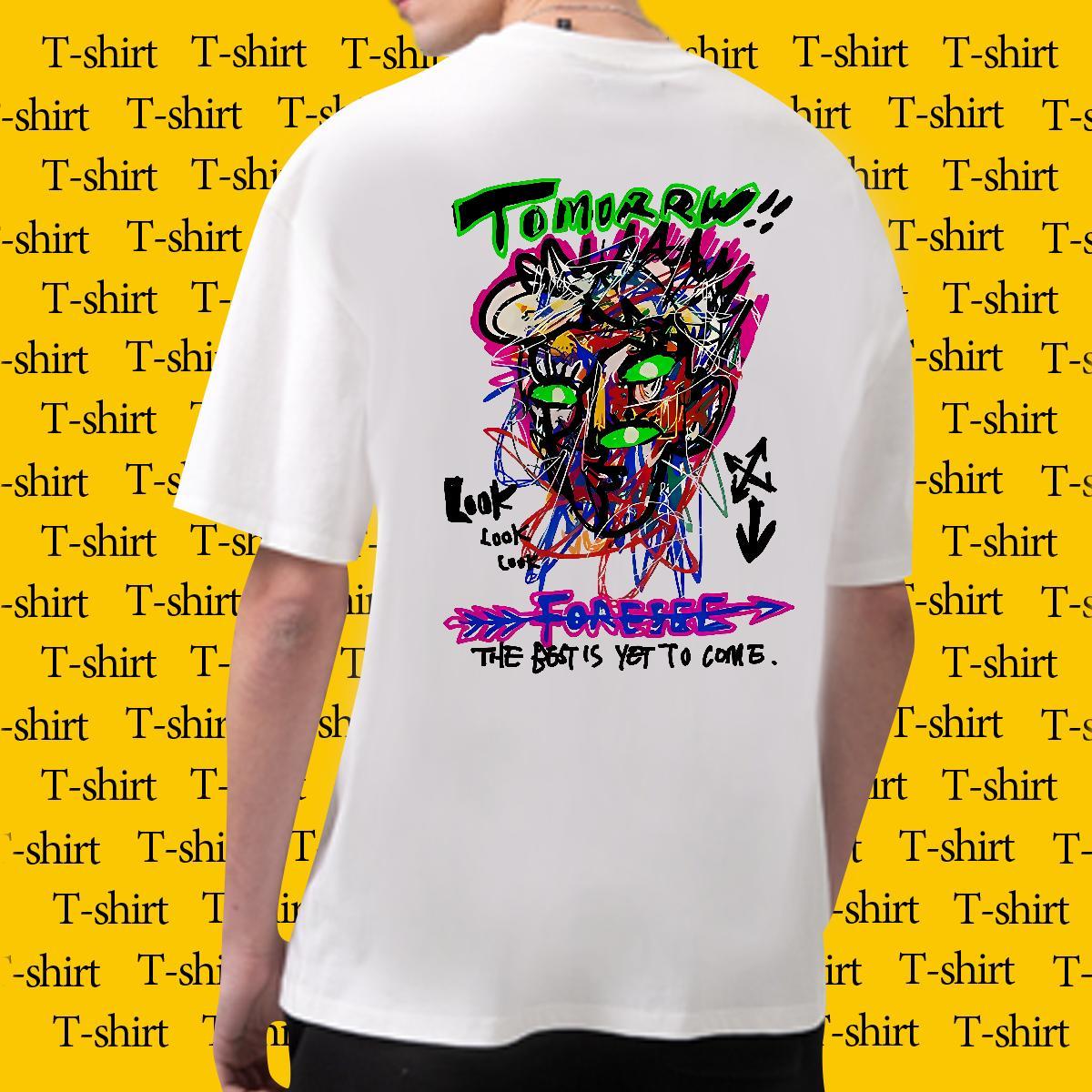 Fashion Casual Men Tees 230g 100% Cotton Home Outdoor tomorrw O-Neck Short Sleeve Mens T Shirts TOP Quality Custom Cartoon Wear