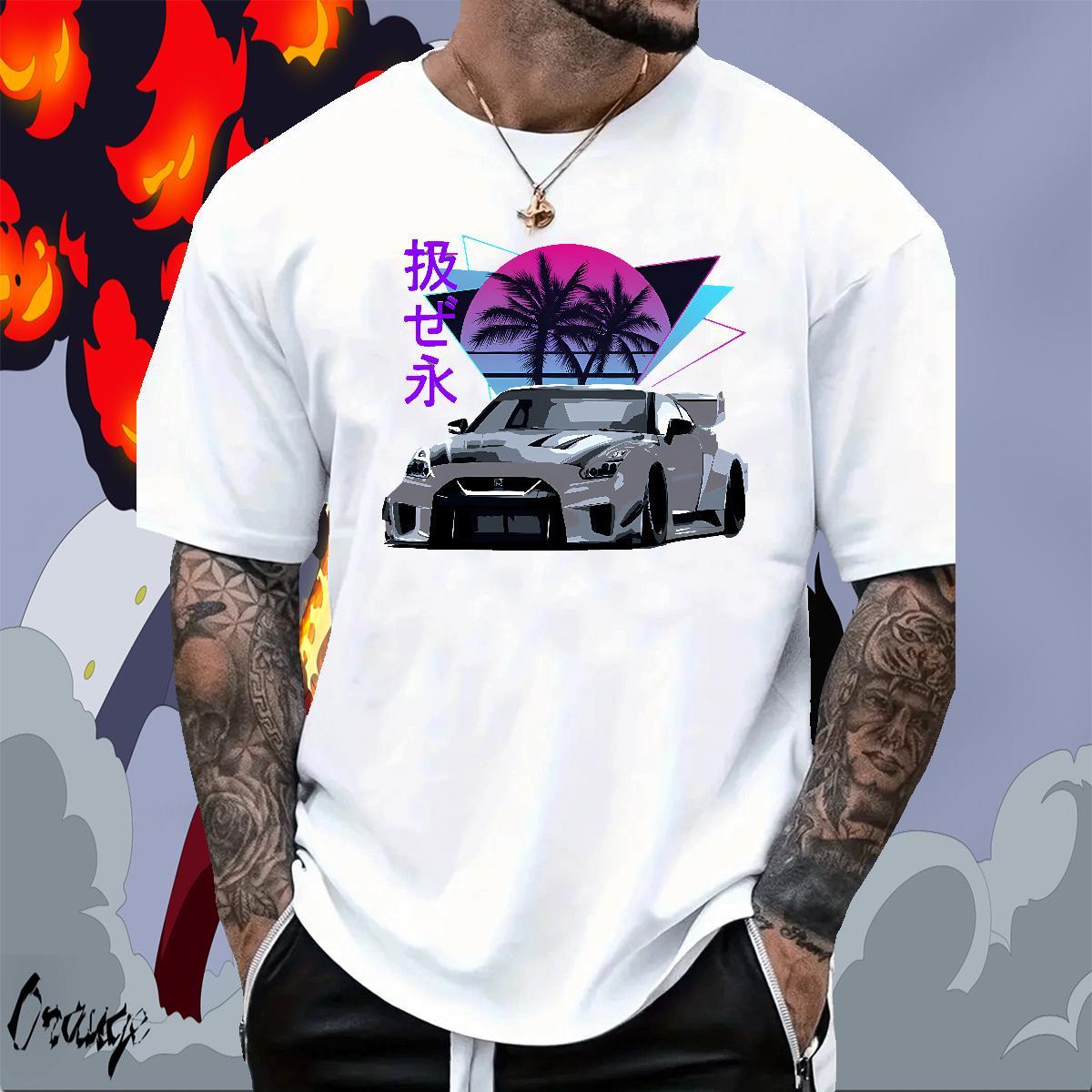 Comfortable Tshirts Summer Casual 230g Pure Cotton Floral Print Crew Neck Breathable car Mens T Shirts 2024 New Top Tees