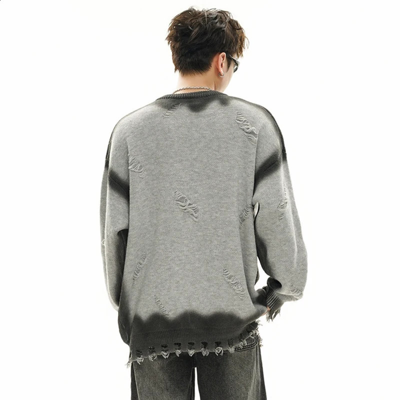 PFNW spray painted crochet hole sweater mens streetwear O-neck loose pull Knitwear autumn item 28W4111 240829