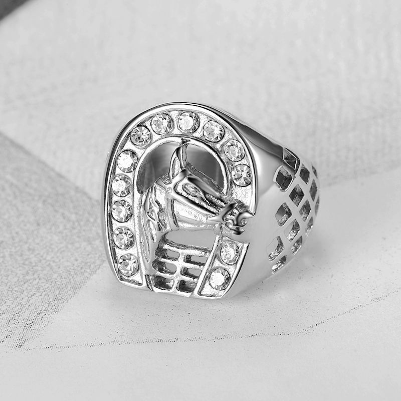 Hip Hop Horse Head Ring Stainless Steel 18k Gold Plated with Zicon Jewelry