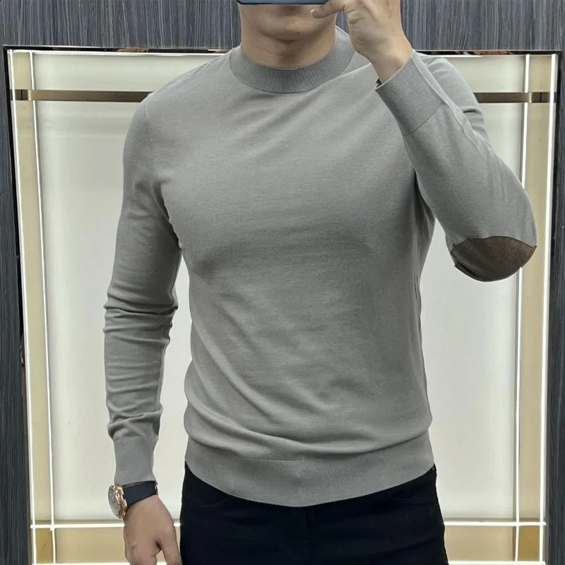 Business and leisure solid round neck knitted floral autumn mens clothing fashionable comfortable spliced long sleeved sweater 240821
