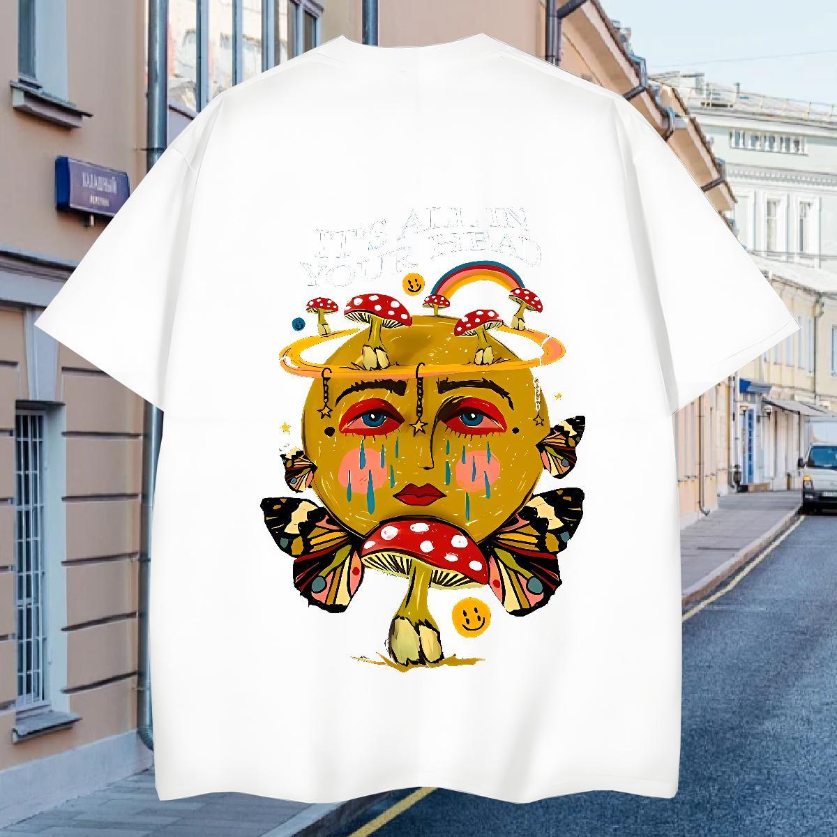 Designer Fashion Men Tshirts 230g 100% Cotton Casual mushroom Crew Neck T-Shirts High Quality Oversized 3XL 4XL Wear