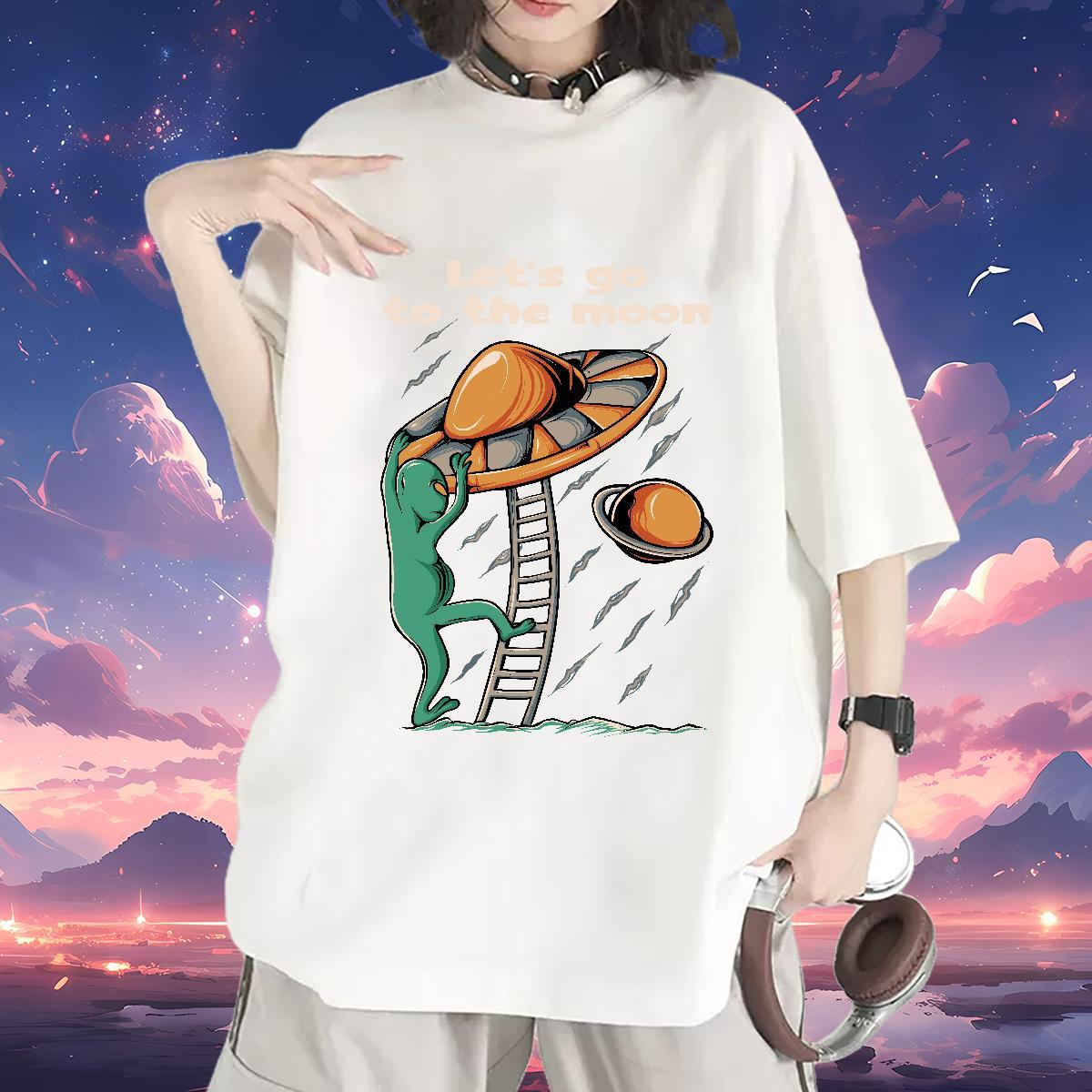 Fashion New T Shirt For Woman Round Neck Short Sleeve 230g 100% Cotton Lady T shirt Custom Printed ET Street Casual Loose fit Tees