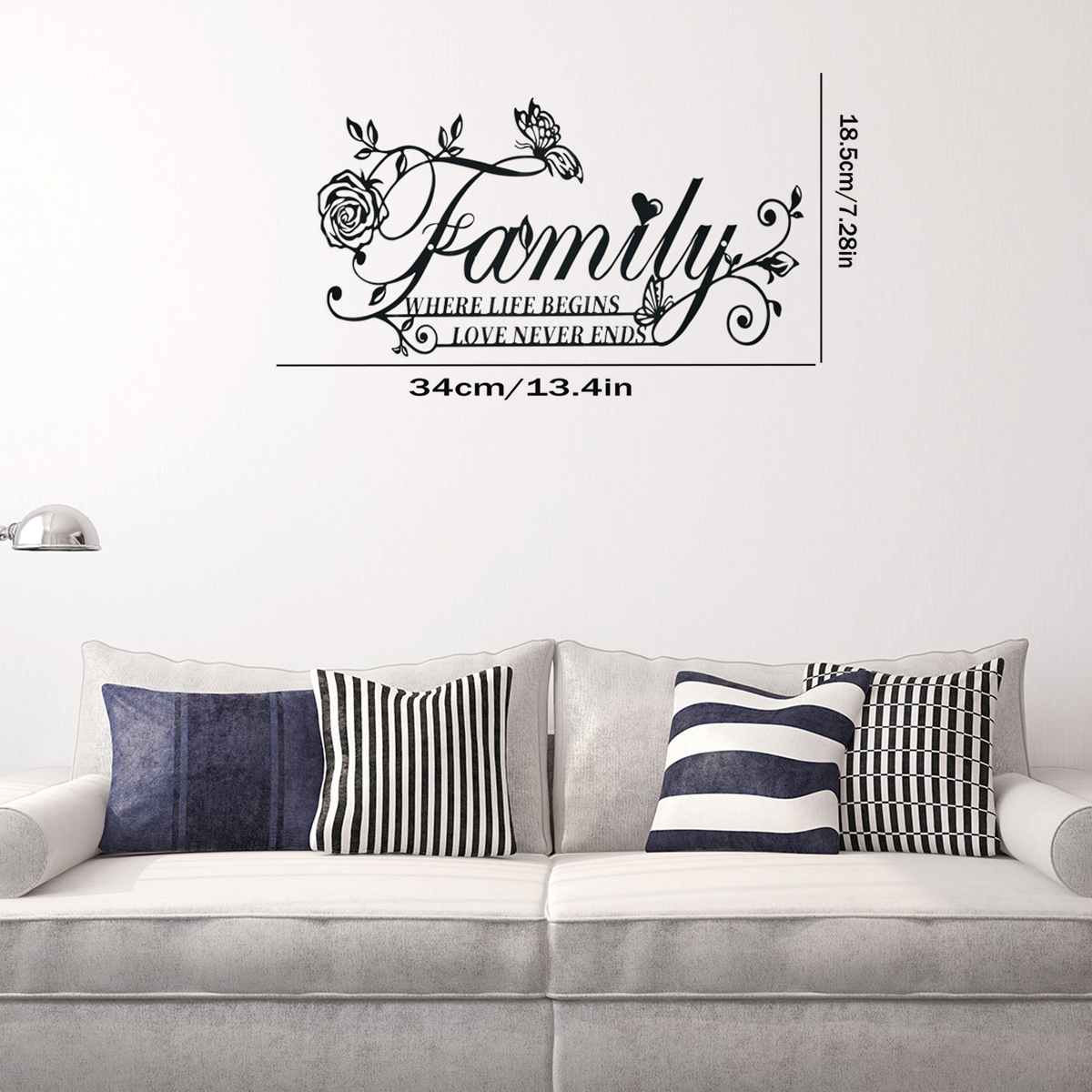 Home Decor Life Begins Family Love Never Ends Text Sign Metal Wall Art Decor Black Letters