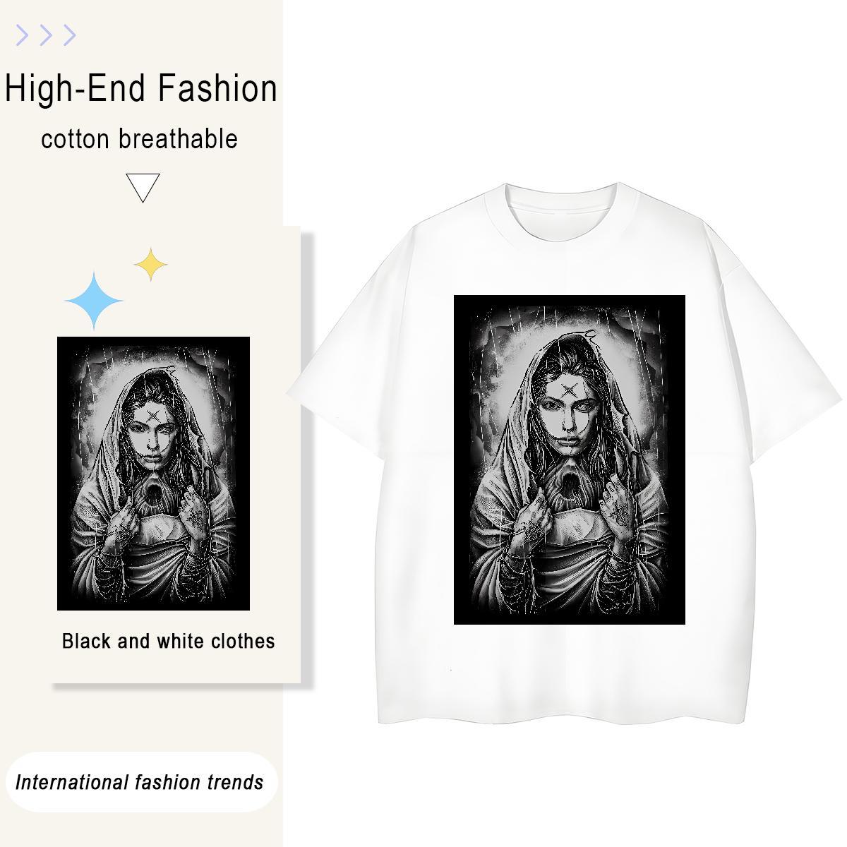 High quality Womens Tshirts 230g Cotton nun Hip Hop Street T shirt Crew Neck Breathable Customized Print Top Tees