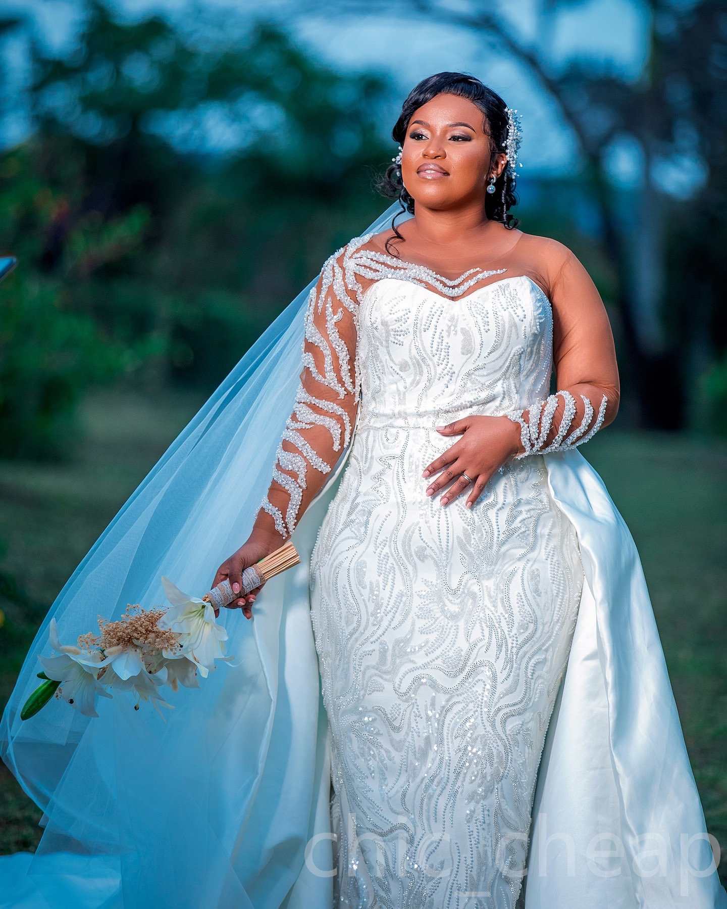 Ivory Mermaid 2024 Wedding Dresses Sequined Lace Sheer Neck Full Sleeves Detachable Train Vintage Bridal Gowns Dress ZJ022