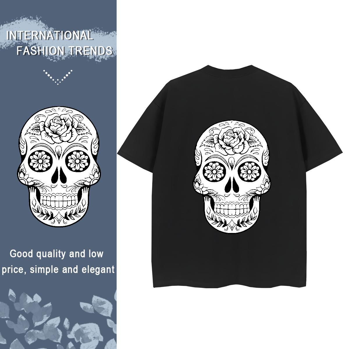 Fashion New Woman T Shirts 230g Cotton Breathable Crew Neck Sports Street Wear skull Tshirt for Man Woman Brand Cartoon Printing L-4XL Tshirts