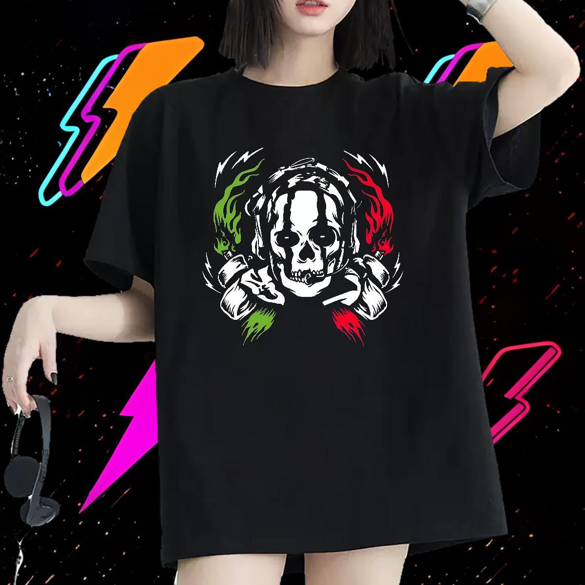 Soft Women Tees 230g Cotton scary Sport Womens T Shirts Short Sleeve O-Neck Anime Print Clothes Shirt