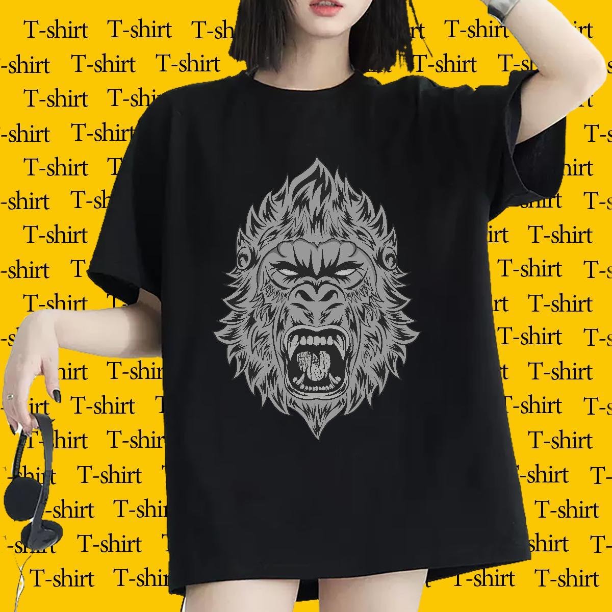 Brand Women T Shirts O-Neck Short Sleeve 230g Pure Cotton Women Tees Custom Print Plus Size chimpanzee Summer Casual Free Shipping Top Shirts