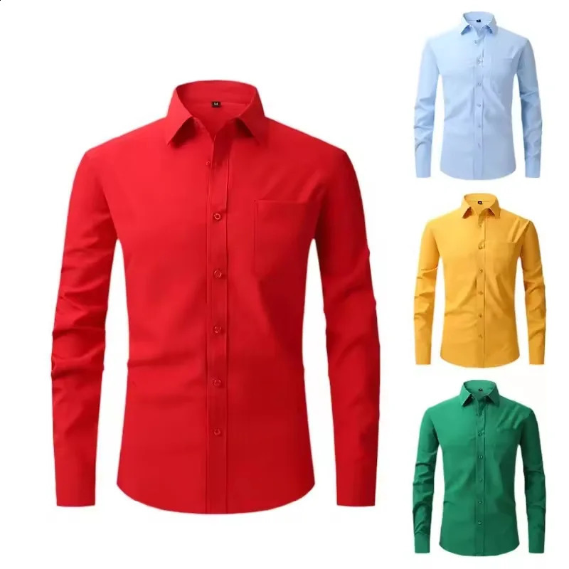 15 colors Mens Long-sleeved Shirts Stretch Dress Shirt Business Casual Lapel Buttons Formal Wear Shirts Black White Blue 240822