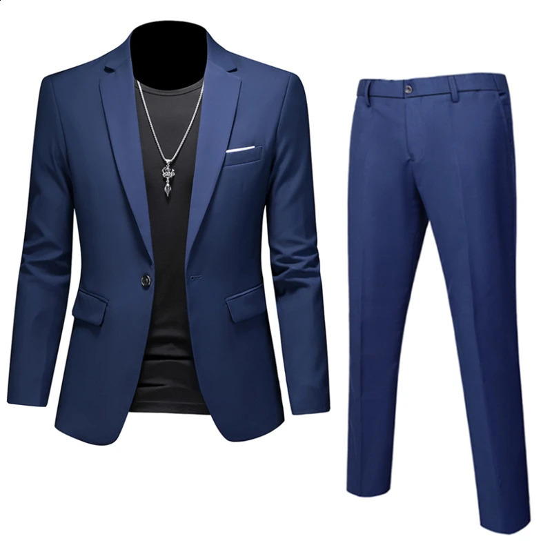 6XLM BlazerPants High Quality Business Solid Color Slim Fit Suits 2 Pieces Mens Groom Wedding Social Tuxedos Set 16 Colour 240821