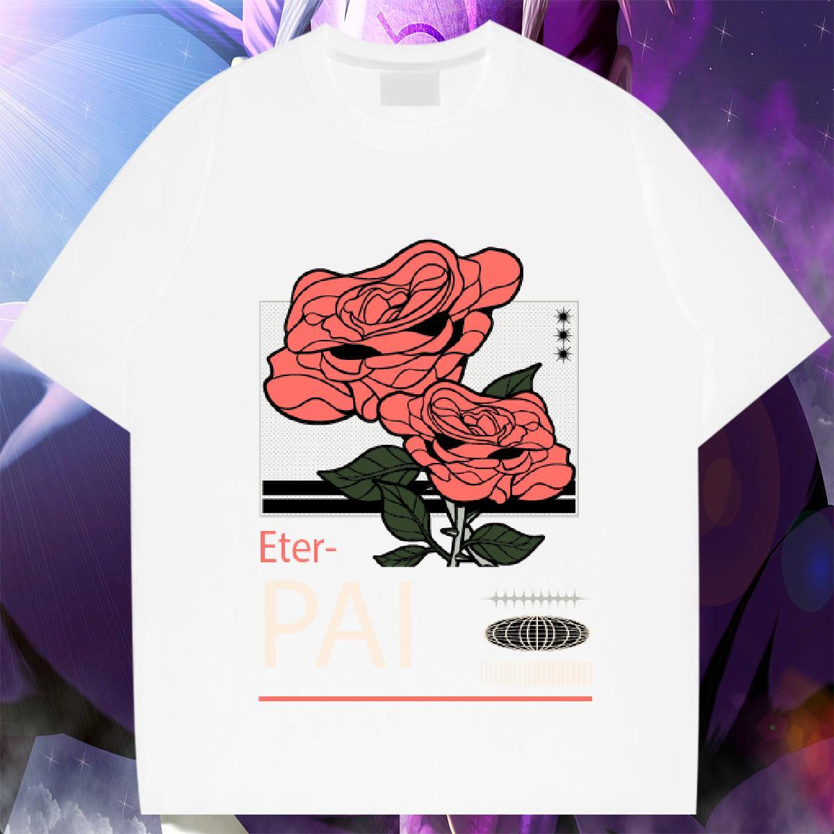 High Quality Men Tops Tees Anime Printing Street 230g Pure Cotton Custom Cartoon Breathable Crew Neck flower Mens T Shirts DIY Tee Shirt