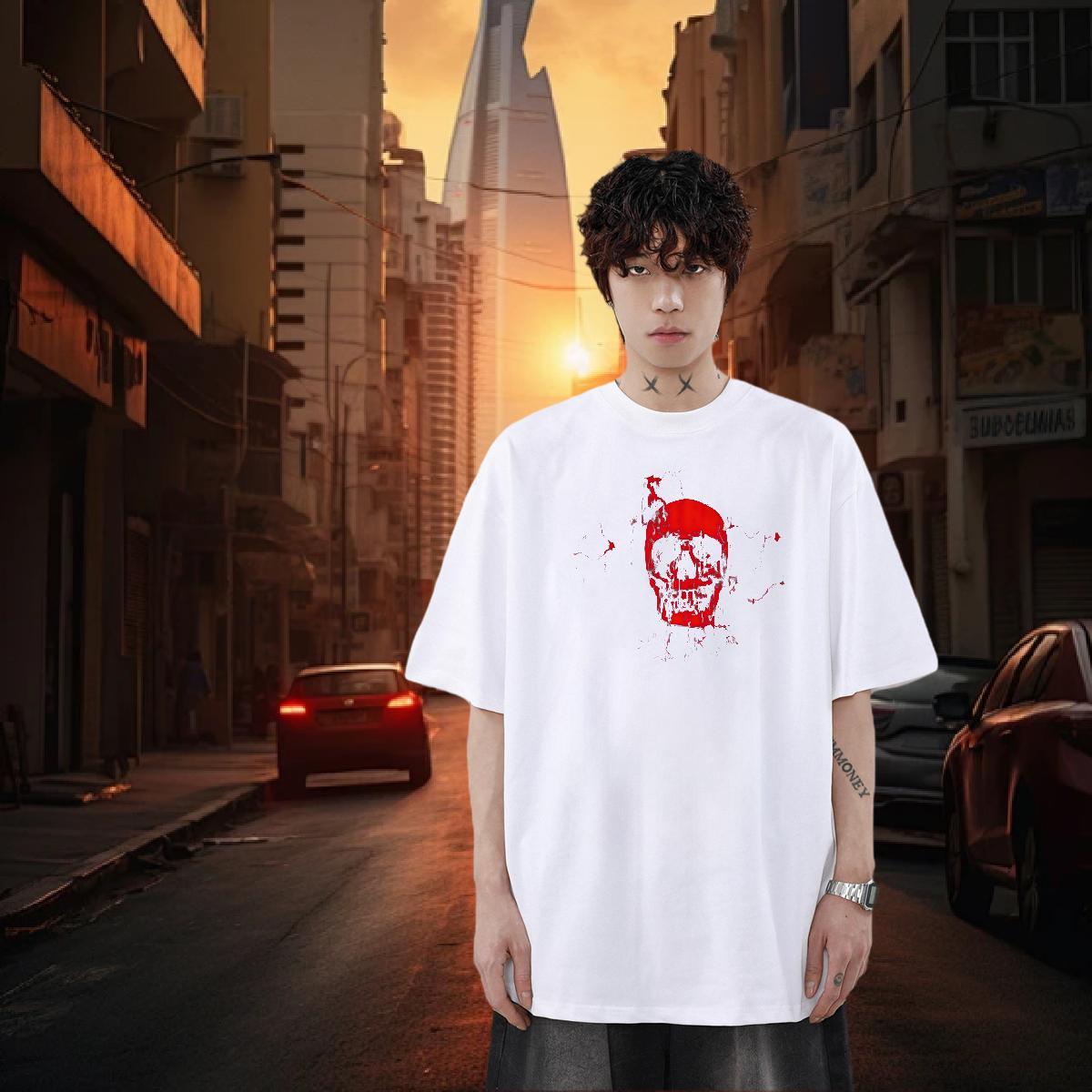 2024 Designer High Street Hip Hop Men Tees skull O-Neck Short Sleeve 230g Cotton T shirt Soft Graphic Wear