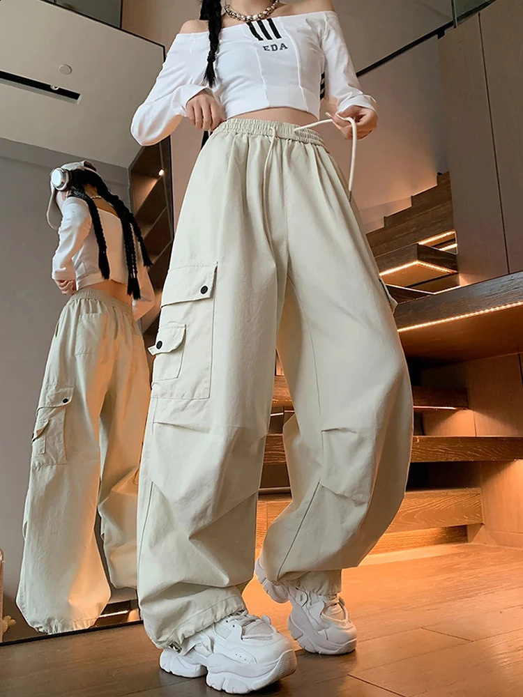 Loose Women Cargo Pants Casual Pockets Pink Student Trousers Y2k Fall 90S Streetwear Female Pants 240821