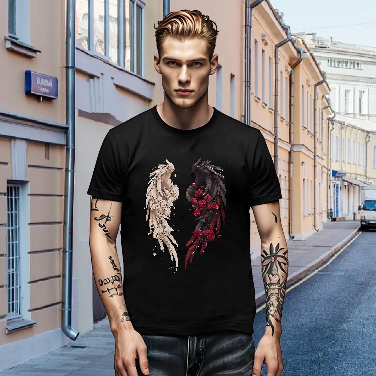 2024 Tshirt for Man Woman 230g Cotton Daily Wear wing Round Neck Short Sleeve T Shirts Men Wholesale Black Oversized Tops Shirt