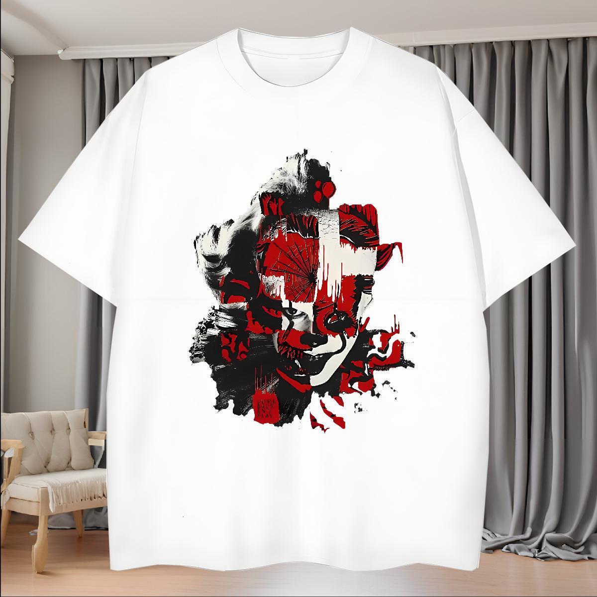 Casual New Couples T Shirts 100% Cotton 230g Daily Outfit scary O Neck Short Sleeves T Shirts Men Loose Anime Polos