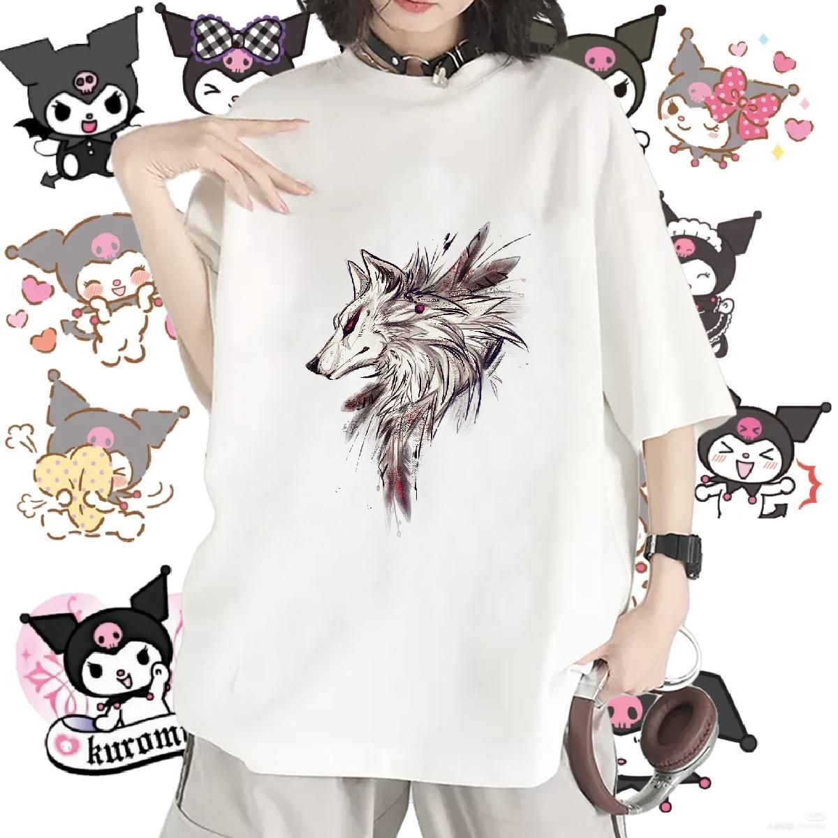 New T shirt O Neck Short Sleeves 230g 100% Cotton Woman Tshirt Plus Size Cartoon wolf Sports Street Wear Brand Polos