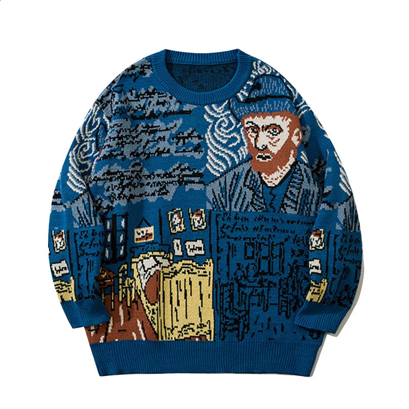 Painting Pattern Knitted Sweater Women Casual Warm Mid Stretch Crew Neck Pullover Sweater For Women Fall Winter 240821