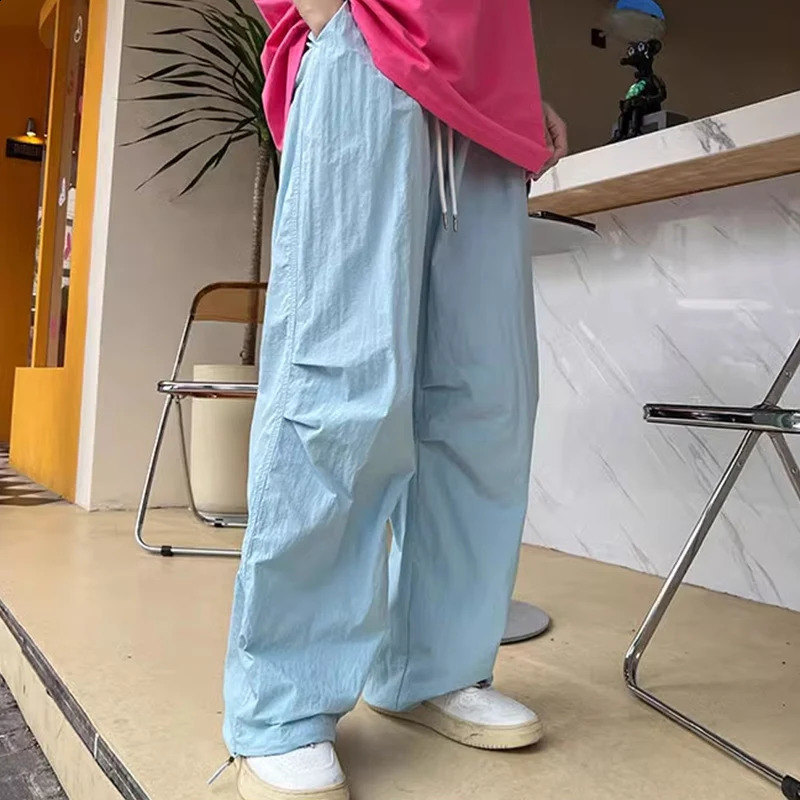 Women Summer Fashion y2k Pants Lady Quick Drying Leisure Colorful Sports Trousers Female Concise Rose Red Baggy Wide Leg Pants 240821