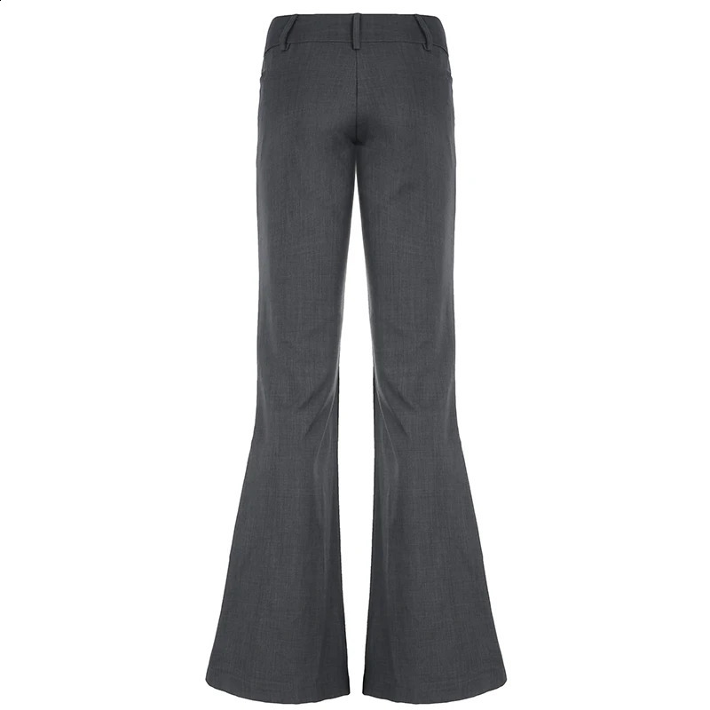 Rapcopter Grey Low Waist Pants Pockets Slim Flare Trousers Women Vintage Basic Casual Office Ladies Pants Harajuku 240821
