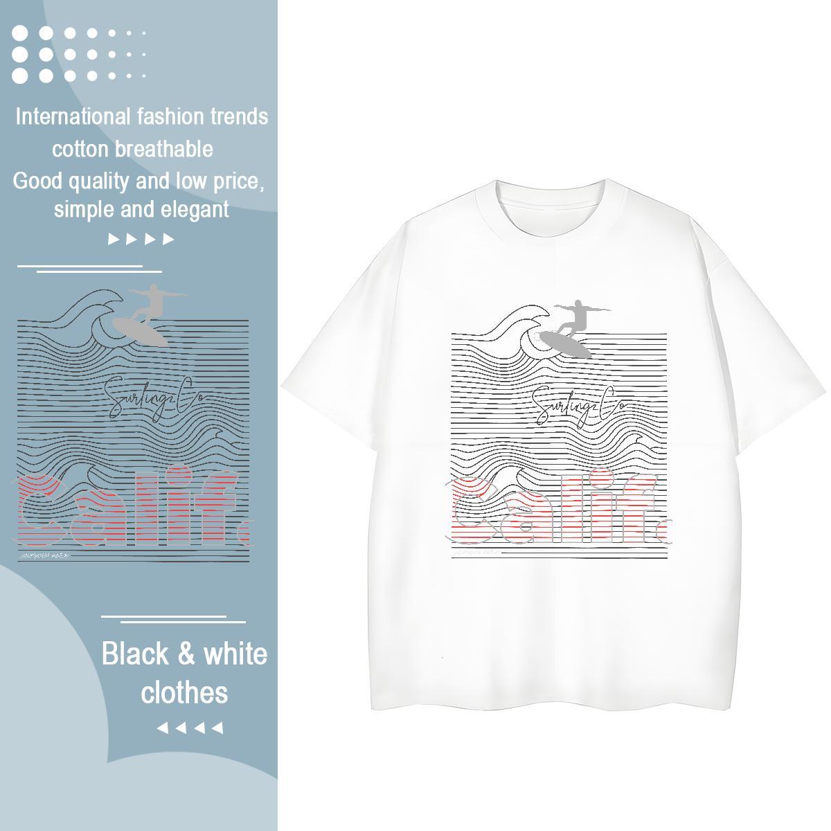 Female Lady T shirt 230g 100% Cotton painting Casual Beach T Shirt For Woman O Neck Short Sleeves Black Oversized Tees Shirts