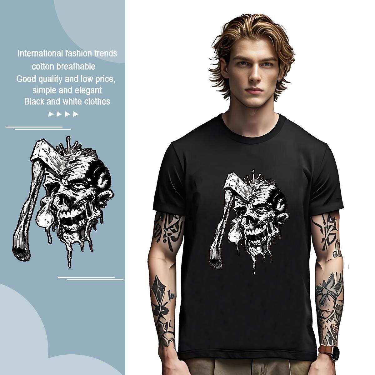 Fashion axe Tshirts 230g Pure Cotton T-Shirts for Men Customized Daily Wear O Neck Short Sleeves Soft Top Tees