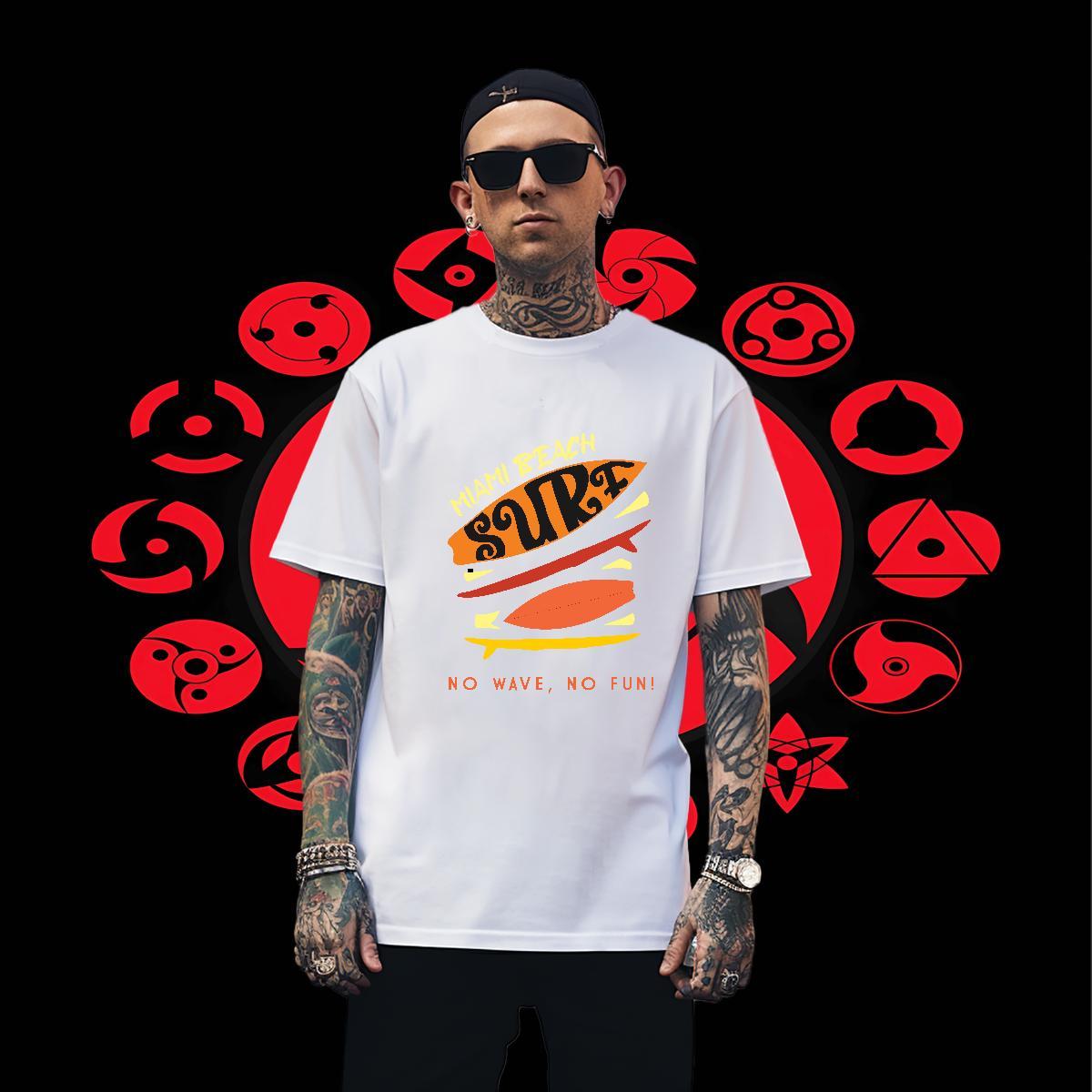 Wholesale Mens Tshirts Casual Beach 230g Cotton DIY Pure Cotton wave T Shirt For Man 2024 Summer Tops Shirt