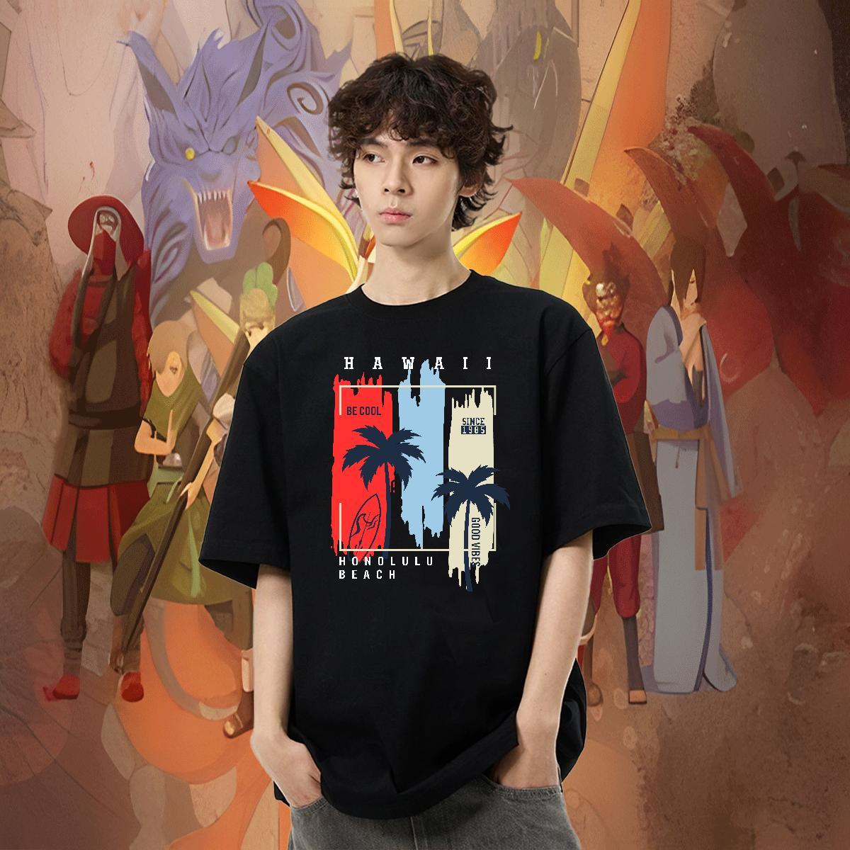 High Quality Couples T Shirts Anime Printing Street 100% Cotton 230g Cartoon Print Crew Neck Breathable stakeboarding T-Shirts for Men 2024 Tops