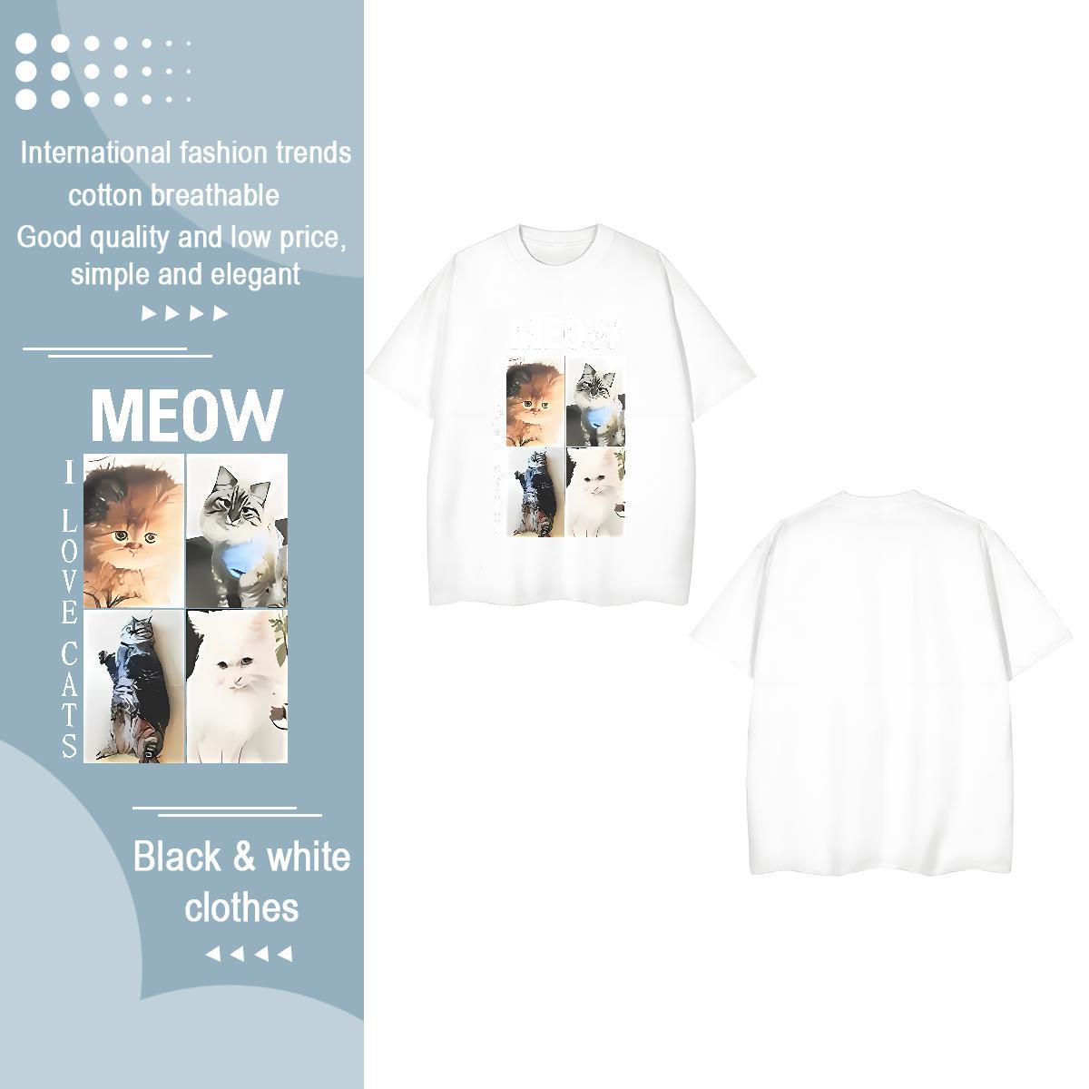 Casual New Woman T Shirts O Neck Short Sleeves 230g Pure Cotton Couples T Shirts Anime cat Casual Beach Comfortable Tees Shirts