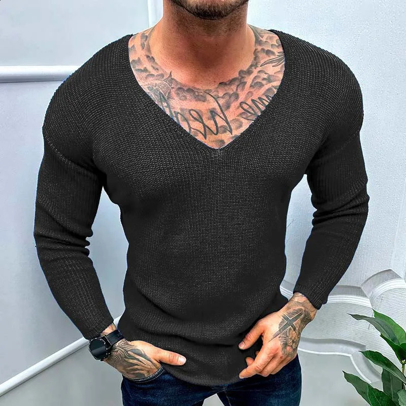 Mens casual Vneck solid sweater springsummer fashion knitted mens floral top Harajuku long sleeved skydiving streetwear 240821