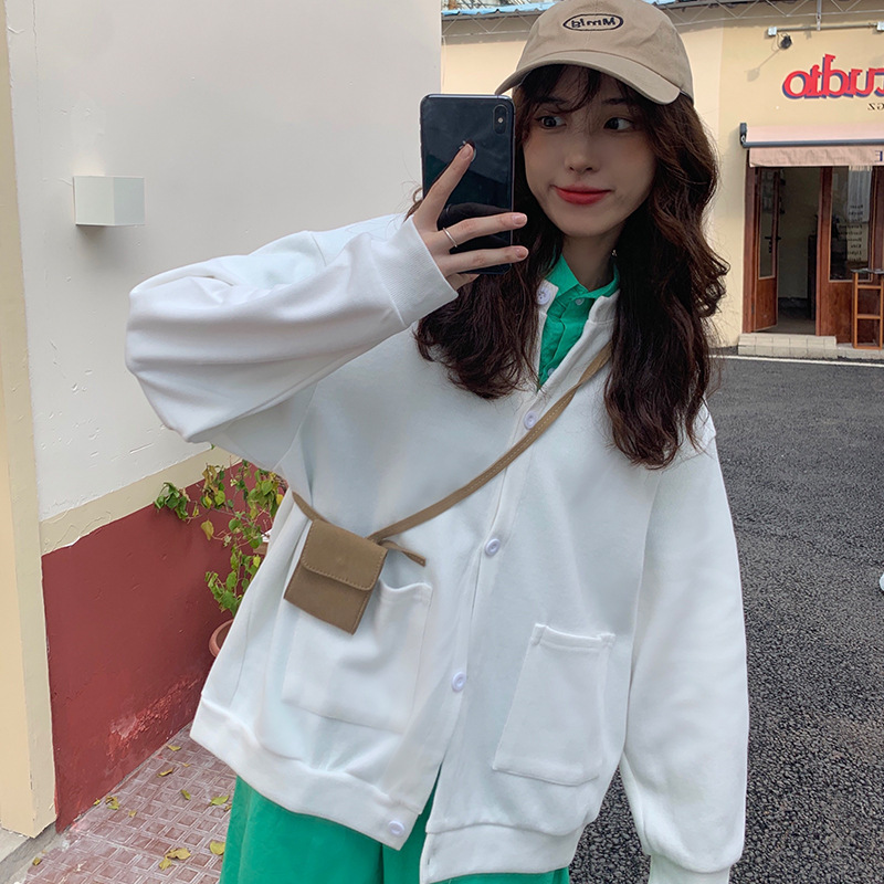 Spring and Autumn New Korean BF Style Loose Simple Solid Color Versatile Single breasted Cardigan Casual Jacket Women's Top dongdumaoyi