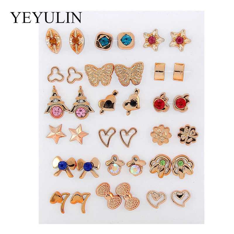 36 pairs/18 pairs of earrings mixed style rhinestone sunflower Geely plastic stud earring set X241106