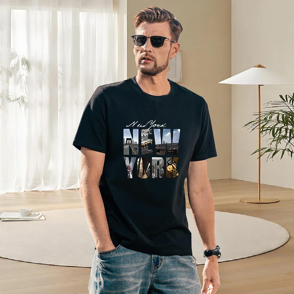 Loose Mens Tshirts Casual 230g 100% Cotton Custom Printing Short Sleeve O-Neck New York T-Shirts Wholesale Clothings