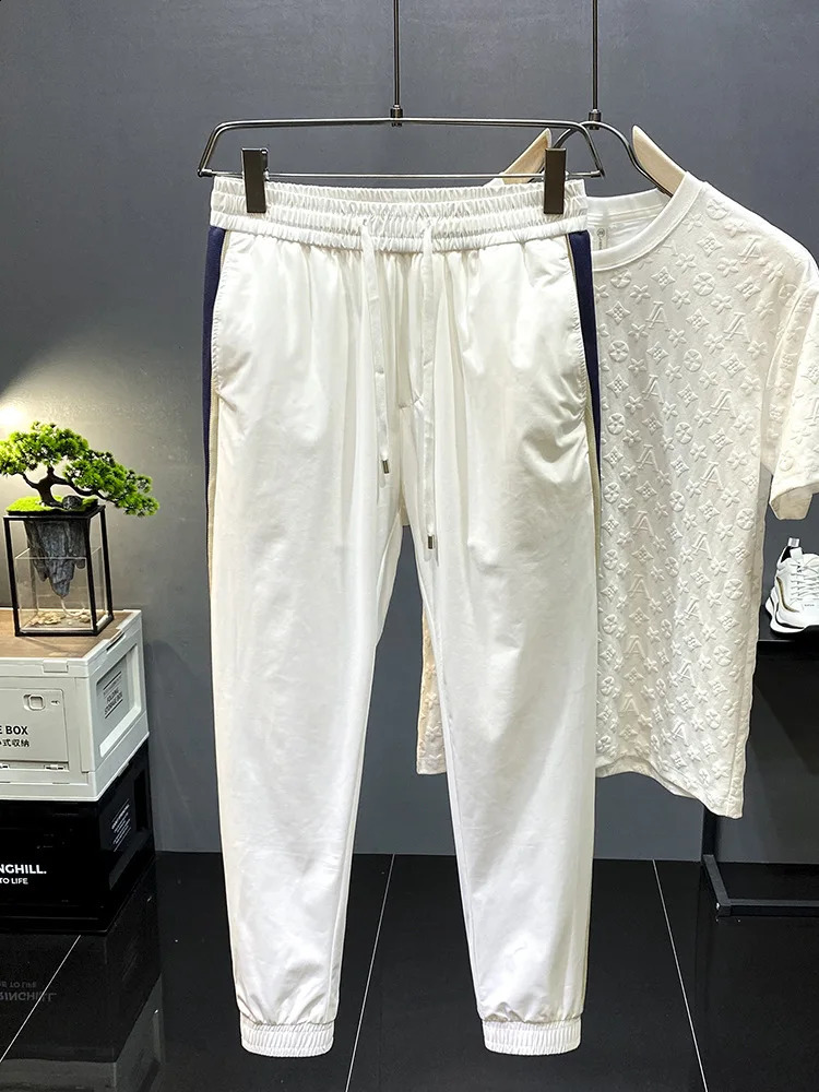 White silk thin casual pants mens summer slim fit fast drying sports transparent loose tapered cut 240821