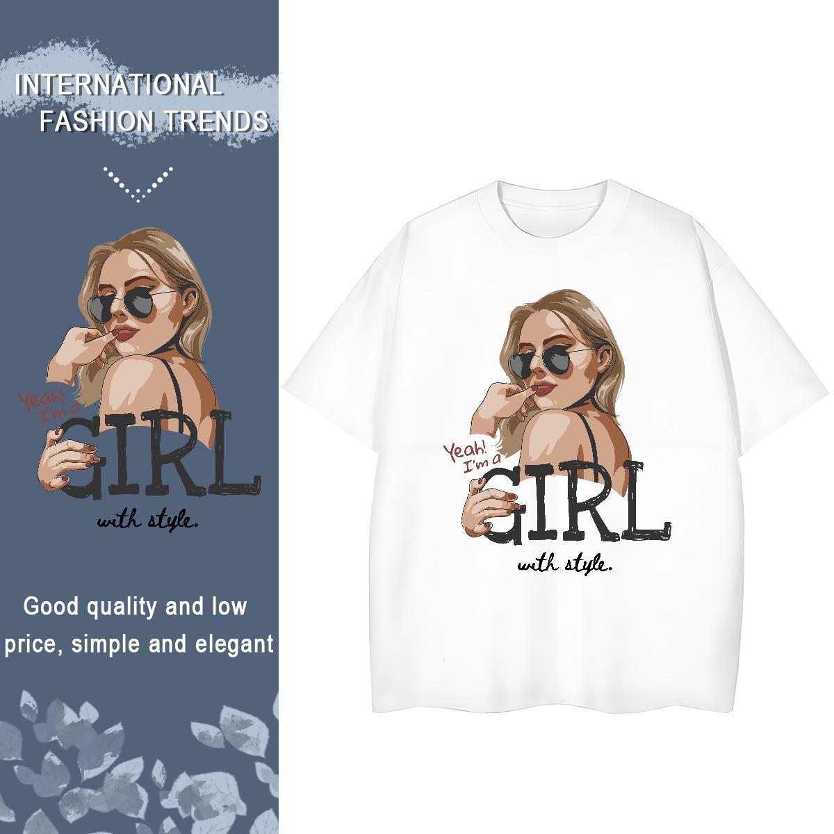 Female Lady T shirt 230g 100% Cotton letter High Street Hip Hop T-Shirts Crew Neck Skull Top Tees