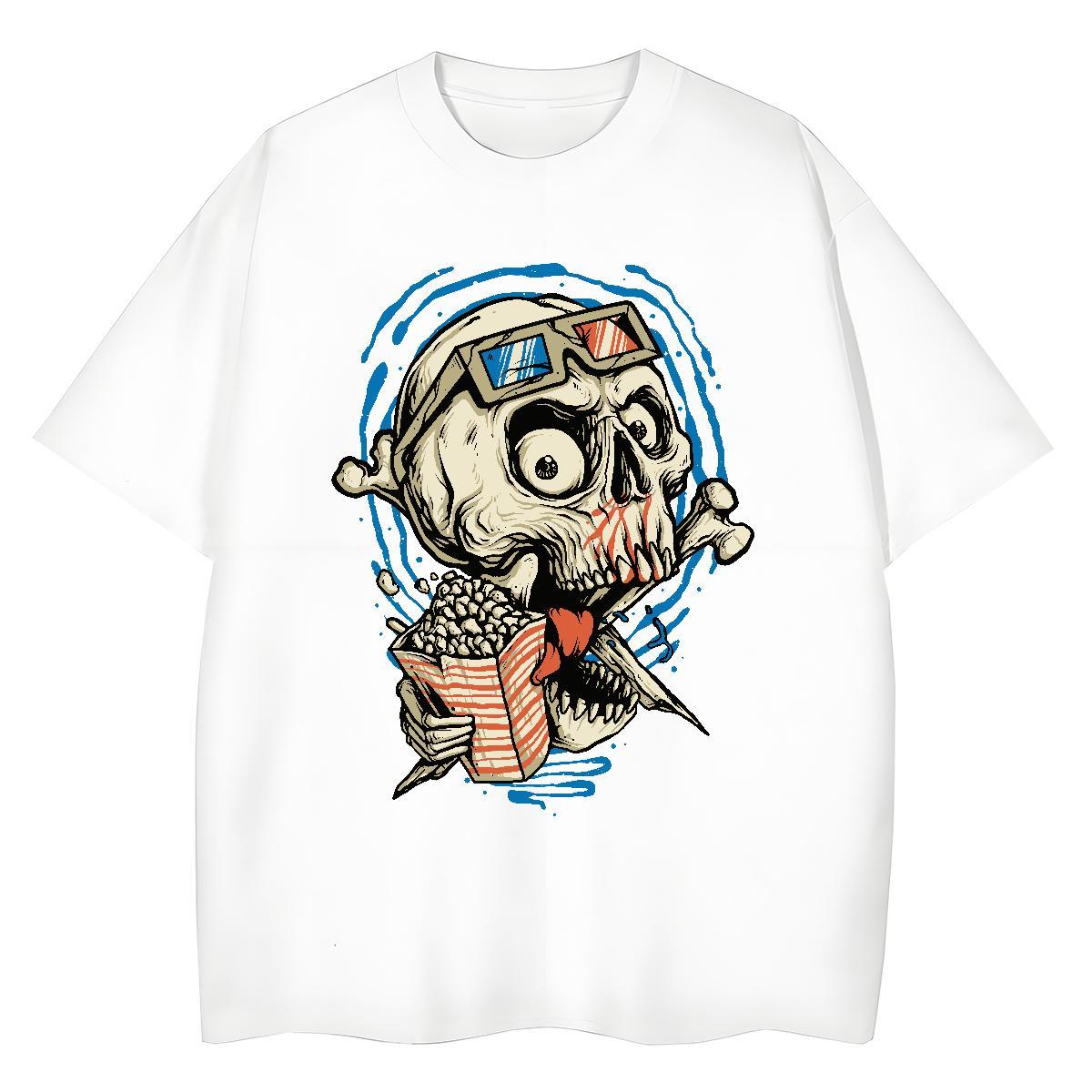 Stylist Womens T Shirts 230g Pure Cotton Breathable Crew Neck Hip Hop skull Women Tees Nice DIY Printed Clothes