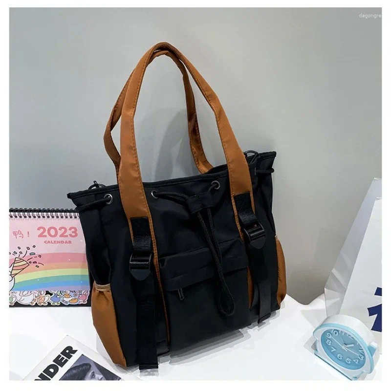 2025 NEW Drawstring Splash Proof Nylon Fabric Shoulder Crossbody Bags For Women Multi-pocket Large Capacity Student Book Handbag