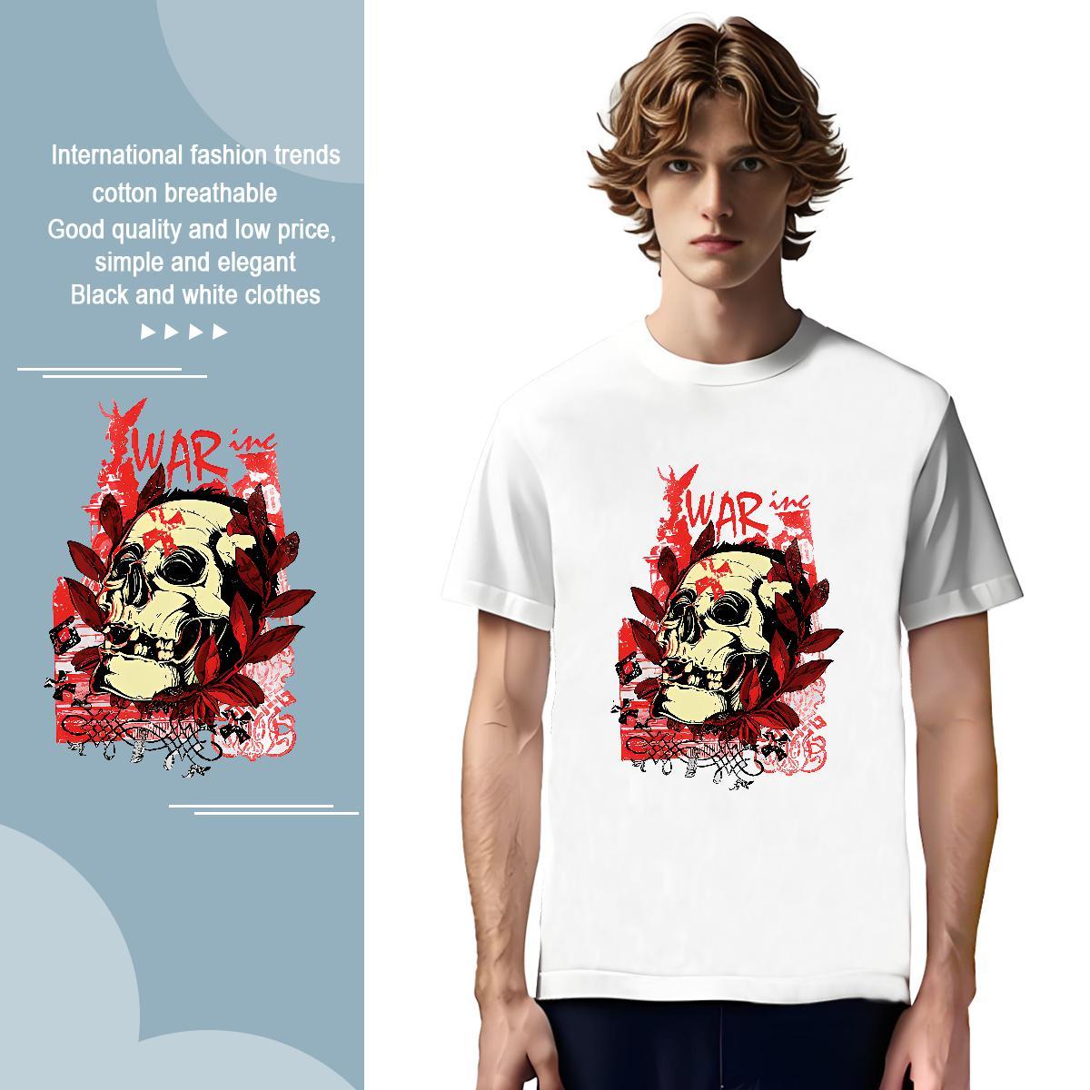 Custom skull Tshirts 100% Cotton 230g Mens T Shirts DIY Anime Daily Wear Crew Neck TOP Quality Tee Shirt