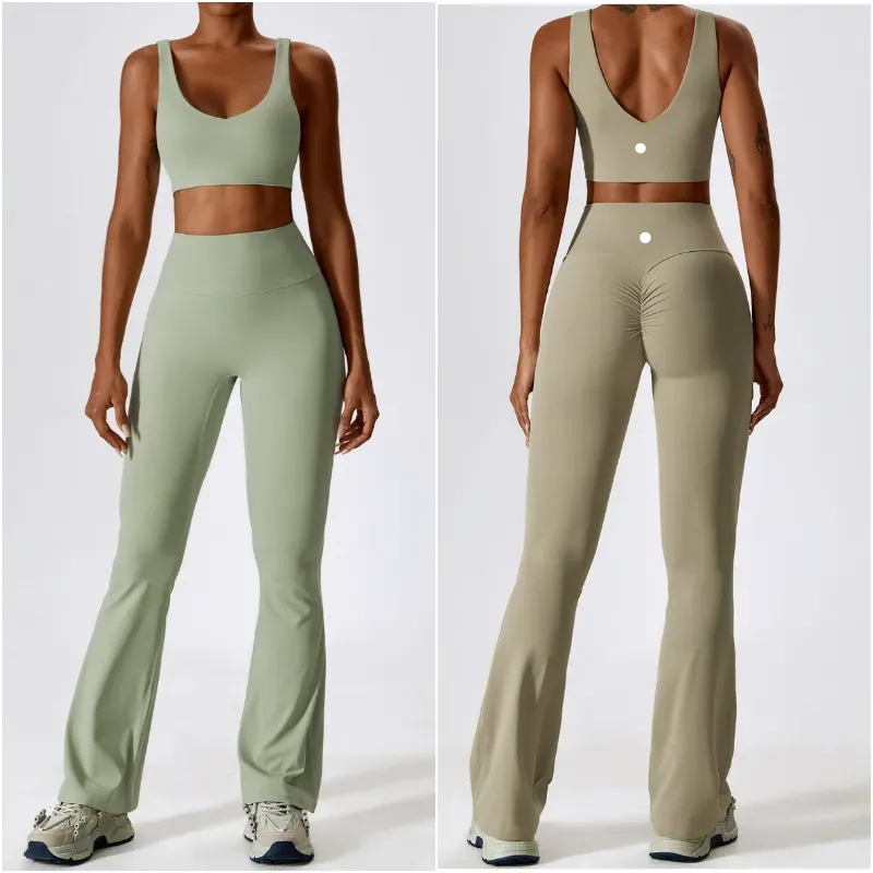 Women Outfit Yoga luluness lemonlies Sets Vest Sleeveless Pants Bell-bottom leggings Trousers Exercise Sport Gym luluness lemonlies Pant Elastic High Waist pant