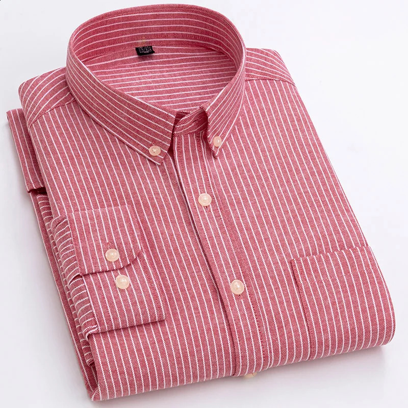 Business Mens Plaid Shirts Casual Classic Long Sleeve Oxford Stripe Dress Shirts Excellent Male Office Tops Clothes 240822