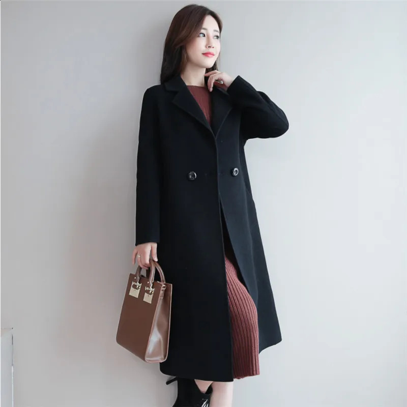 Thick Woolen Coat Womens Autumn Long Loose Coat Female Warm Winter Single Breasted Overcoat Red Fashion 25 240822