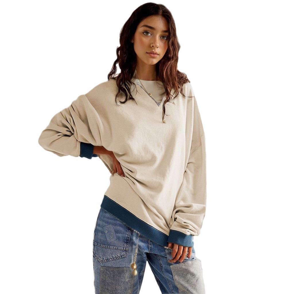 Personalized street style contrasting color round neck design top, women's hoodie jacket, trendy brand dongdumaoyi