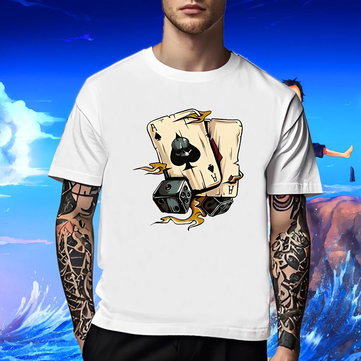 2024 Summer Men Tshirts 230g Cotton Casual Daily Wear playing card Breathable Short Sleeve Men T Shirts Free Shipping Custom Big Size Clothes